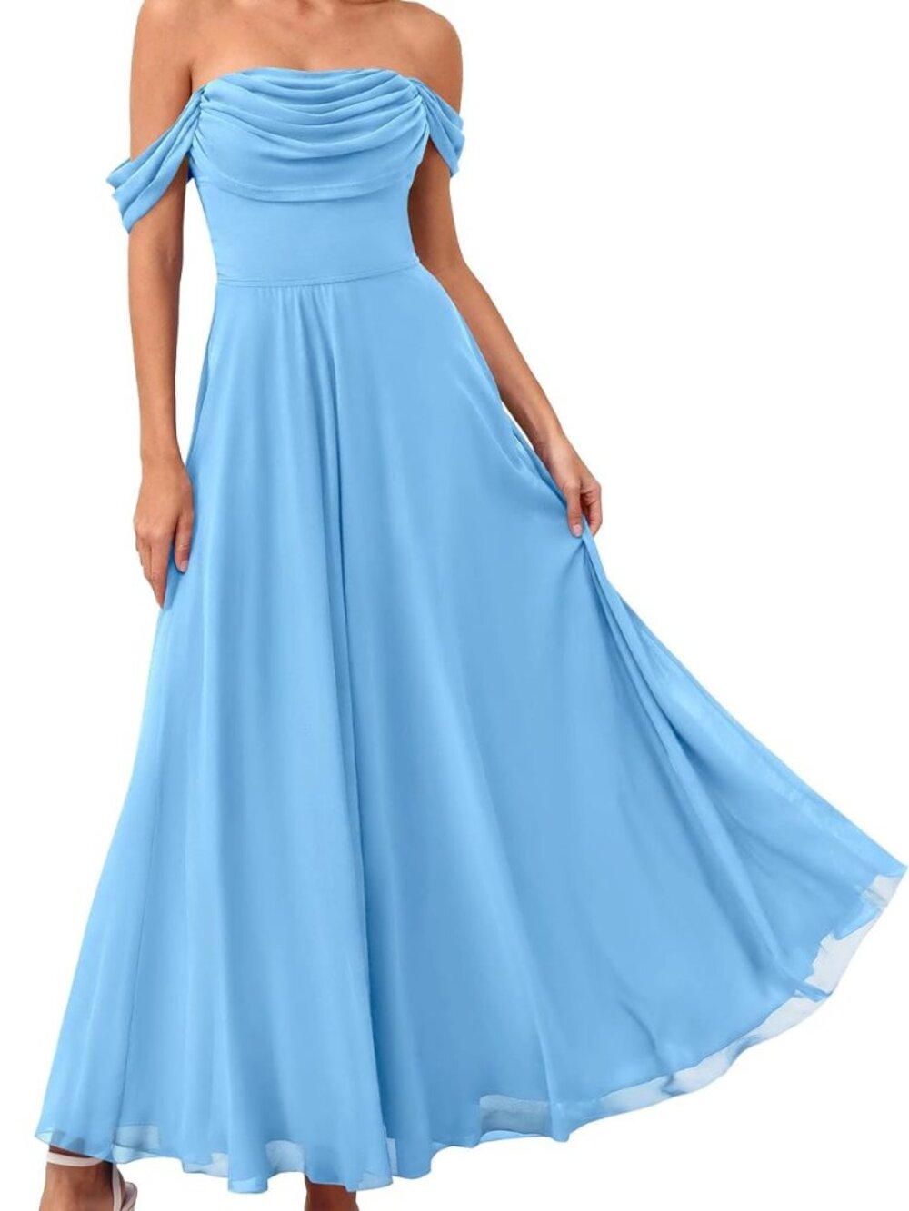 PRETTYGARDEN Off Shoulder Mesh Dress Light Blue M